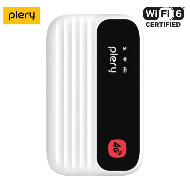 White and black device with Plery branding and WiFi 6 certification on a white background