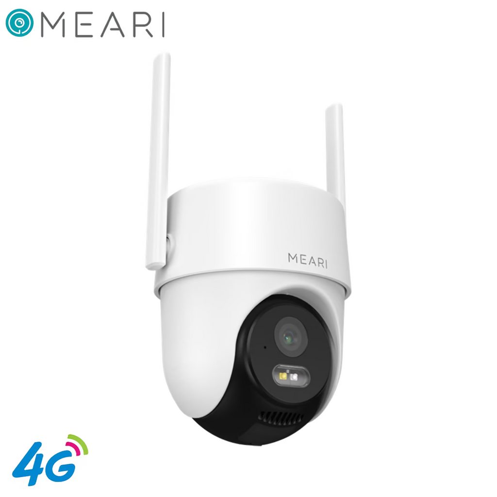 White outdoor security camera with dual antennas and black face lens