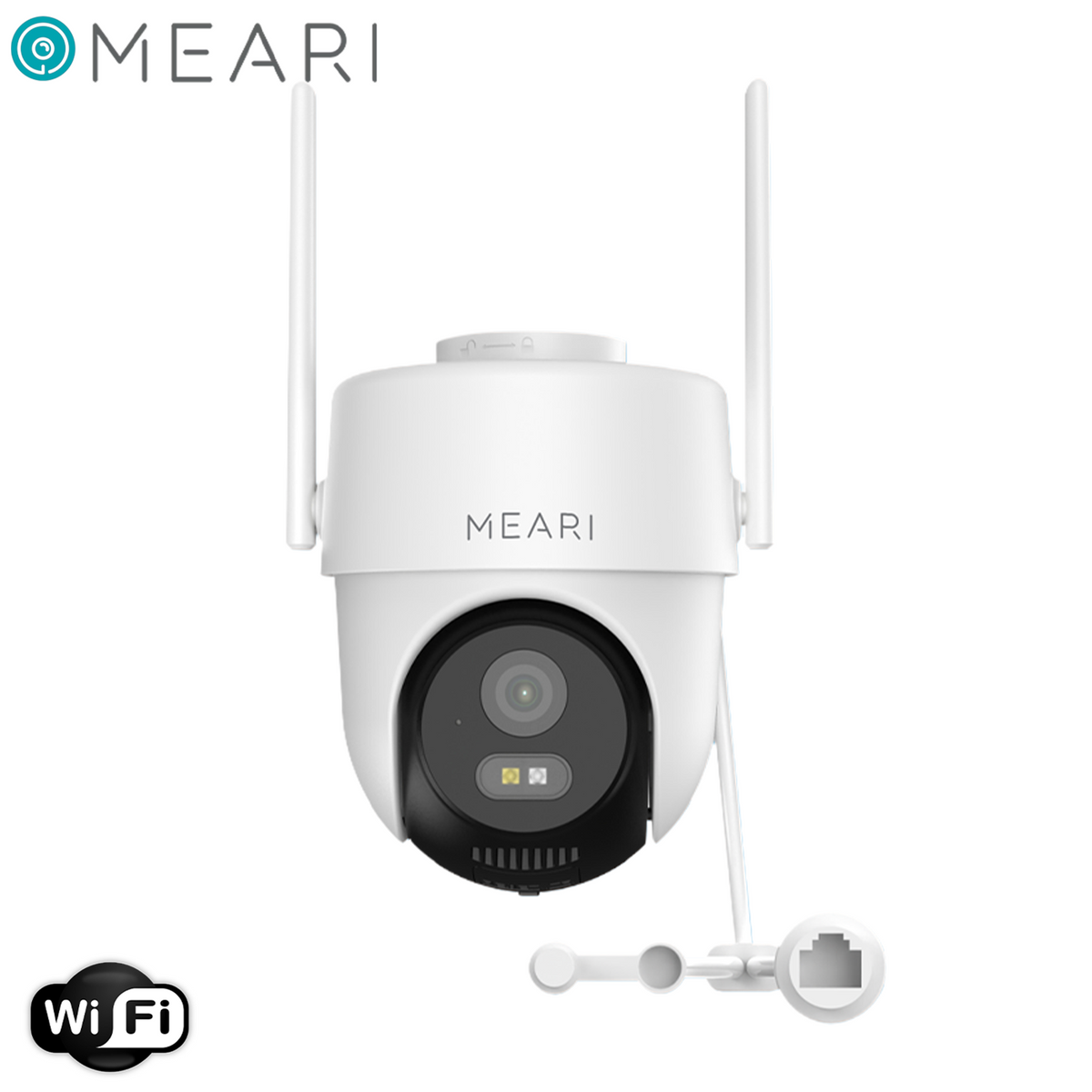 Meari WiFi outdoor security camera with two antennas and front lens