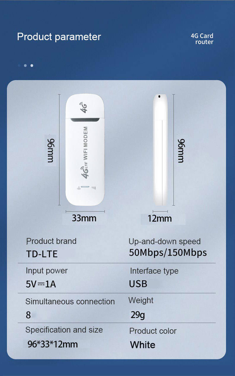 4G Wireless LTE WiFi Router 4G Portable Wingle WIFI Modem 150Mbps USB Modem Pocket Hotspot Mobile Broadband for Home Office WIFI Pocket WIFI Router